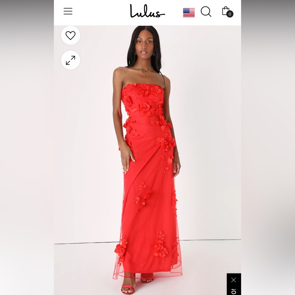 Mesh Floral Appliqué Red Lulu’s Formal Dress